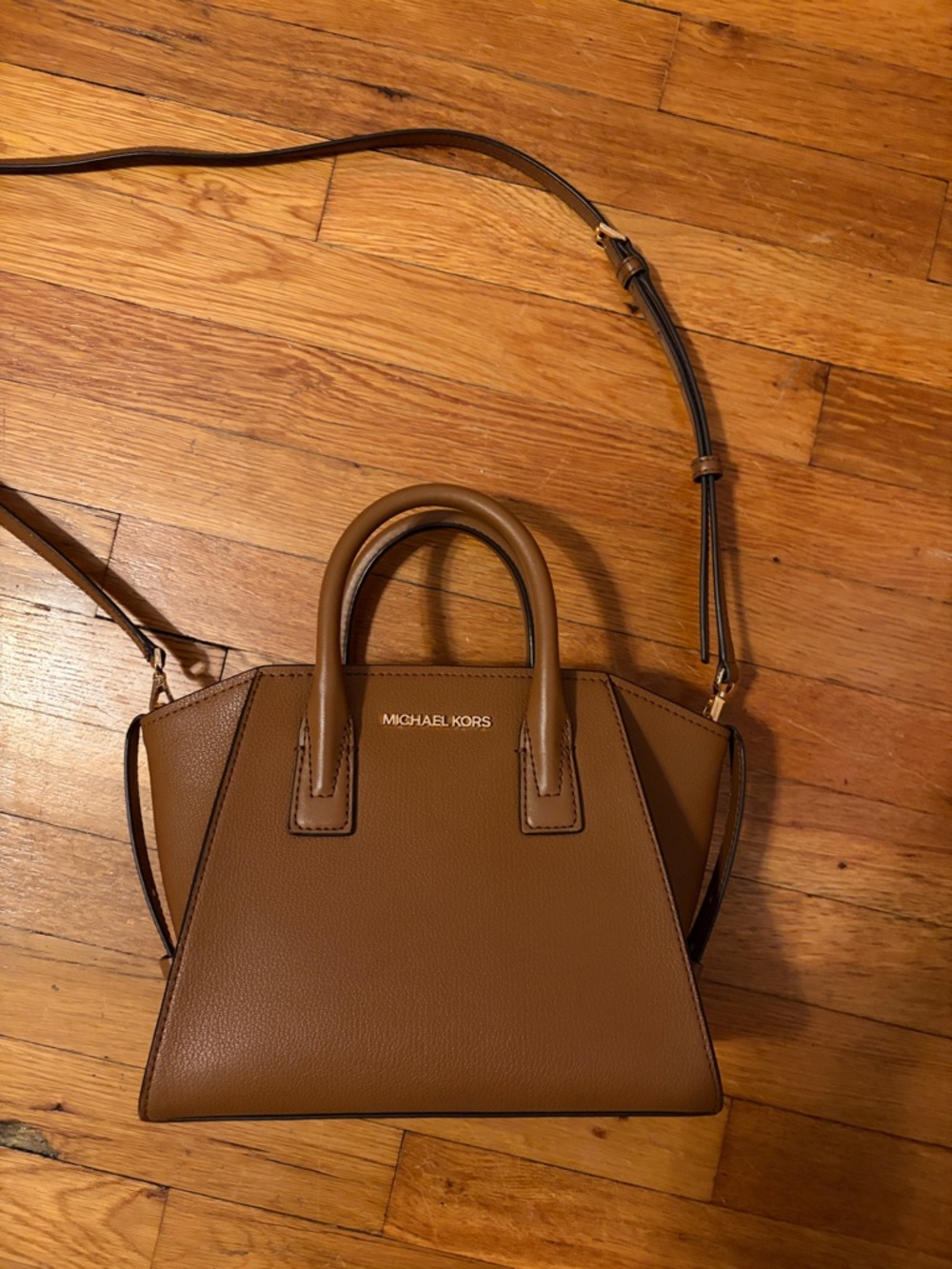 Michael Kors Tan Leather Top-Handle Satchel with Crossbody Strap